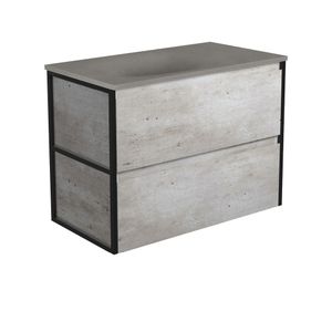 Satori Amato 900 Industrial Wall-Hung Vanity, Matte Black Frames - Washbasin cabinet by Fienza