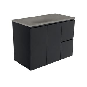 Satori Fingerpull 900 Satin Black Wall-Hung Vanity - Washbasin cabinet by Fienza