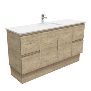 Sarah Crystal Pure Undermount Single Bowl 1500 Edge Scandi Oak Vanity on Kick - Washbasin cabinet by Fienza