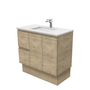 Sarah Bianco Marble Undermount 900 Edge Scandi Oak Vanity on Kick, Left Drawers - Washbasin cabinet by Fienza