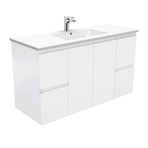 Dolce Fingerpull Satin White 1200 Wall-Hung Vanity - Washbasin cabinet by Fienza
