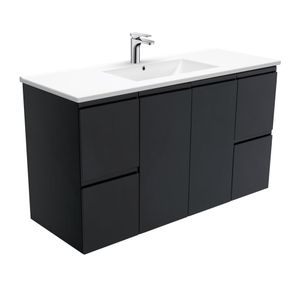 Dolce Fingerpull Satin Black 1200 Wall-Hung Vanity - Washbasin cabinet by Fienza