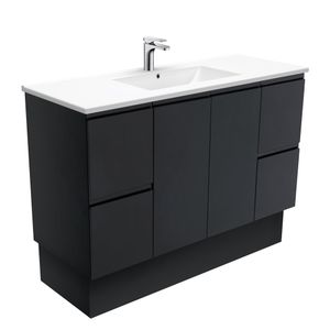 Dolce Fingerpull Satin Black 1200 Vanity On Kickboard - Washbasin cabinet by Fienza