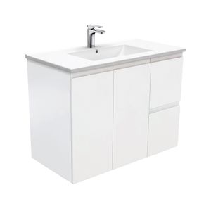 Dolce Fingerpull Satin White 900 Wall-Hung Vanity - Washbasin cabinet by Fienza