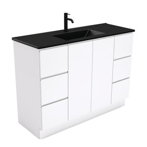 Dolce Matte Black Fingerpull Gloss White 1200 Vanity On Kickboard - Washbasin cabinet by Fienza