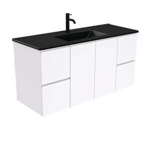 Dolce Matte Black Fingerpull Gloss White 1200 Wall-Hung Vanity - Washbasin cabinet by Fienza
