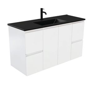 Dolce Matte Black Fingerpull Satin White 1200 Wall-Hung Vanity - Washbasin cabinet by Fienza