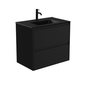 Dolce Matte Black Amato 750 Satin Black Wall-Hung Vanity - Washbasin cabinet by Fienza