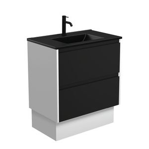 Dolce Matte Black Amato 750 Satin Black Vanity On Kick, Satin White Panels - Washbasin cabinet by Fienza