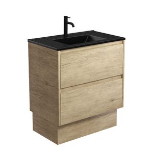 Dolce Matte Black Amato 750 Scandi Oak Vanity On Kick - Washbasin cabinet by Fienza