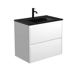 Dolce Matte Black Amato 750 Satin White Wall-Hung Vanity - Washbasin cabinet by Fienza