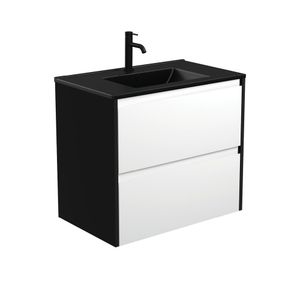 Dolce Matte Black Amato 750 Satin White Wall-Hung Vanity, Satin Black Panels - Washbasin cabinet by Fienza