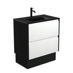 Dolce Matte Black Amato 750 Satin White Vanity On Kick, Satin Black Panels - Washbasin cabinet by Fienza