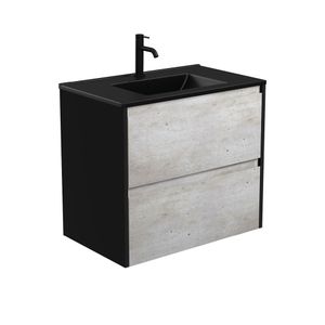 Dolce Matte Black Amato 750 Industrial Wall-Hung Vanity, Satin Black Panels - Washbasin cabinet by Fienza