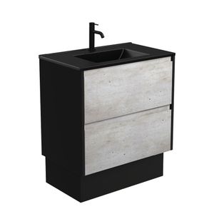 Dolce Matte Black Amato 750 Industrial Vanity On Kick, Satin Black Panels - Washbasin cabinet by Fienza