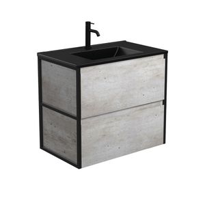 Dolce Matte Black Amato 750 Industrial Wall-Hung Vanity, Matte Black Frames - Washbasin cabinet by Fienza