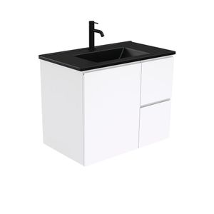 Dolce Matte Black Fingerpull Gloss White 750 Wall-Hung Vanity - Washbasin cabinet by Fienza