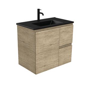 Dolce Matte Black Edge Scandi Oak 750 Wall-Hung Vanity - Washbasin cabinet by Fienza
