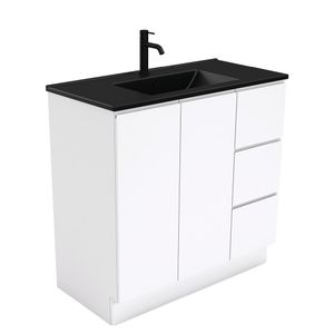 Dolce Matte Black Fingerpull Gloss White 900 Vanity On Kickboard - Washbasin cabinet by Fienza