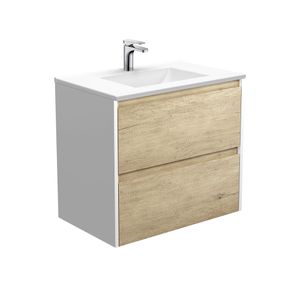 Vanessa Amato 750 Scandi Oak Wall-Hung Vanity, Satin White Panels - Washbasin cabinet by Fienza