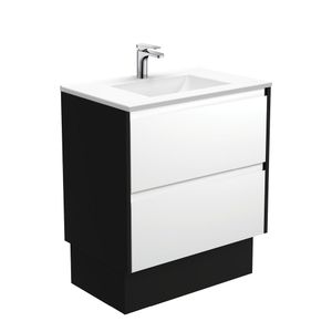 Vanessa Amato 750 Satin White Vanity On Kick, Satin Black Panels - Washbasin cabinet by Fienza