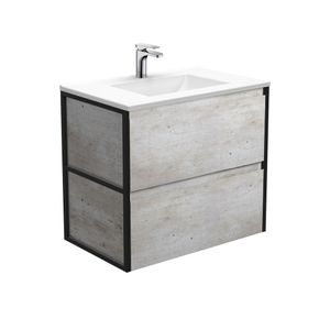 Vanessa Amato 750 Industrial Wall-Hung Vanity, Matte Black Frames - Washbasin cabinet by Fienza