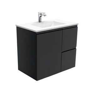 Vanessa Fingerpull Satin Black 750 Wall-Hung Vanity - Washbasin cabinet by Fienza