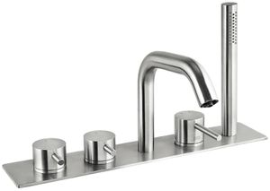 CleoSteel 48  Deck mounted bath mixer, with taps for spout and mixer for anti-limescale hand shower - Shower by Fir Italia