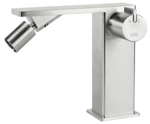 LifeSteel 59 Bidet mixer, 133 mm high, center distance 134 mm long, with clic/clac pop-up drain - Tap by Fir Italia