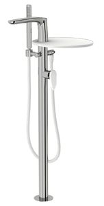 Synergy Open 93 External part for floor-mounted bath mixer, with mixer for spout, diverter for anti-limescale hand shower and shelf in Du... - Sanitary accessories by Fir Italia