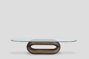 Gudi Masif Meşe Üzeri Charcoal Cilalı Ayak, Ultraclear Cam Tabla Oval Orta Sehpa - Table by Forni