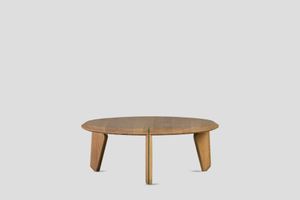 Lika Masif Ahşap Meşe Renkli Metal Detaylı Yuvarlak Orta Sehpa - Table by Forni