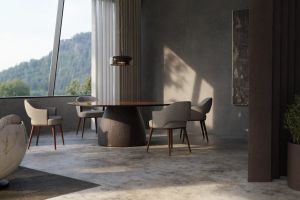 BARREL, Large Round Dining Table with Wooden Top - Table by GANSK