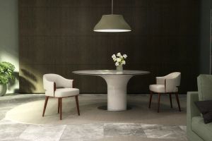 JULIET, Elegant Upholstered Chair with Wooden Details - Table by GANSK