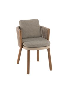 Mendoza dining chair teak arm alu sand rope beige + cushion volga moss