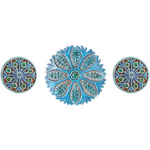Ceramic wall art SET3 Turquoise circles Suzani #3 - Wall tile-stone-brick by G Vega