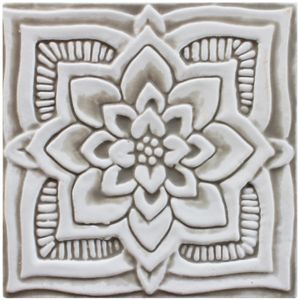 Handmade tile beige white mandala #3 [15cm/5.9"] - Wall tile-stone-brick by G Vega