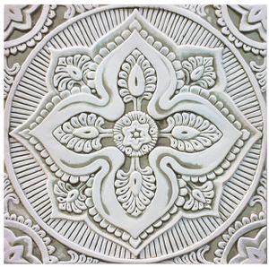 Handmade tile beige white mandala #5 [30cm/11.8"] - Wall tile-stone-brick by G Vega