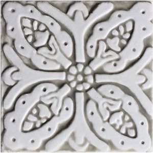 Handmade tile beige white Suzani #2 [10cm/3.9"] - Wall tile-stone-brick by G Vega