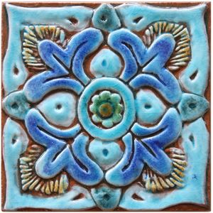 Handmade tile turquoise suzani #1 [15cm/5.9"] - Wall tile-stone-brick by G Vega