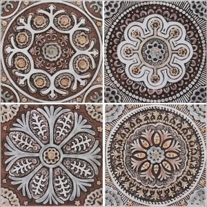 Handmade Tiles Set4 matt brown Suzani [30cm/11.8"] - Wall tile-stone-brick by G Vega