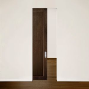 CONTOUR pocket door red oak flat cut brushed veneer Pecan - Door by Humble Nature
