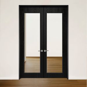 Porte double SEE en chêne rouge placage brossé sur dosse Onyx - Door by Humble Nature