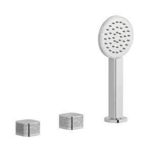 Elio EI397CC - Three hole deck mounted bath filler with hydroprogressive cartridge, diverter, shower kit and connection to the tub filler outlet, coral handle - Tap by IB