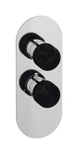 Aqua - 1 way EUA112CCNMR_2 - External part of thermostatic 1 way, round plate, vertical,black marble handle - Shower by IB