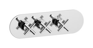 Aqua - 2 ways EUA222CCNWO - External part of thermostatic 2 ways, round plate, horizontal, wow handle - Shower by IB