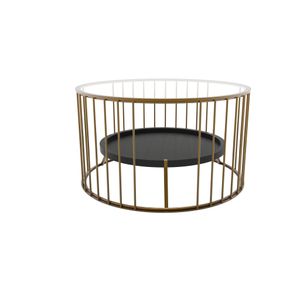 Cage brass coffee table with wooden shelf - Coffee table by Il Bronzetto