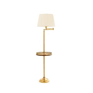 Studio Nora brass reading floor lamp with wooden table and ornamental grille - Floor lamp by Il Bronzetto