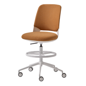 Orus ORU0040 + ORU0000TA Swivel stool with upholstered cover backrest and 5 spoke base on casters + gas lift + footrest - Stool by INCLASS