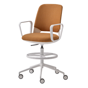 Orus ORU0140 + ORU0000TA Swivel stool with arms, upholstered cover backrest and 5 spoke base on casters + gas lift + footrest - Stool by INCLASS